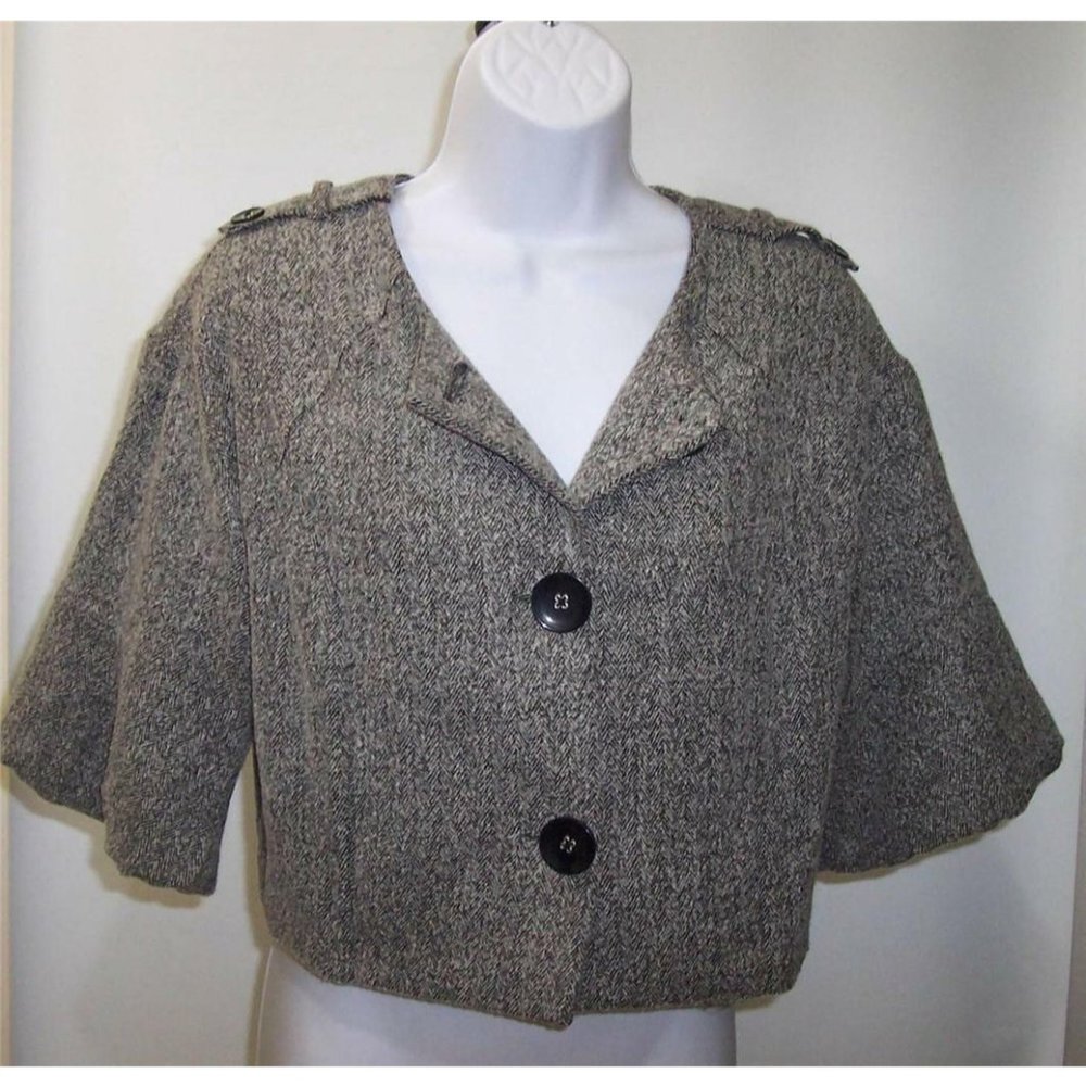 ELLE Top Black White Herringbone‎ 3/4 Sleeve Career